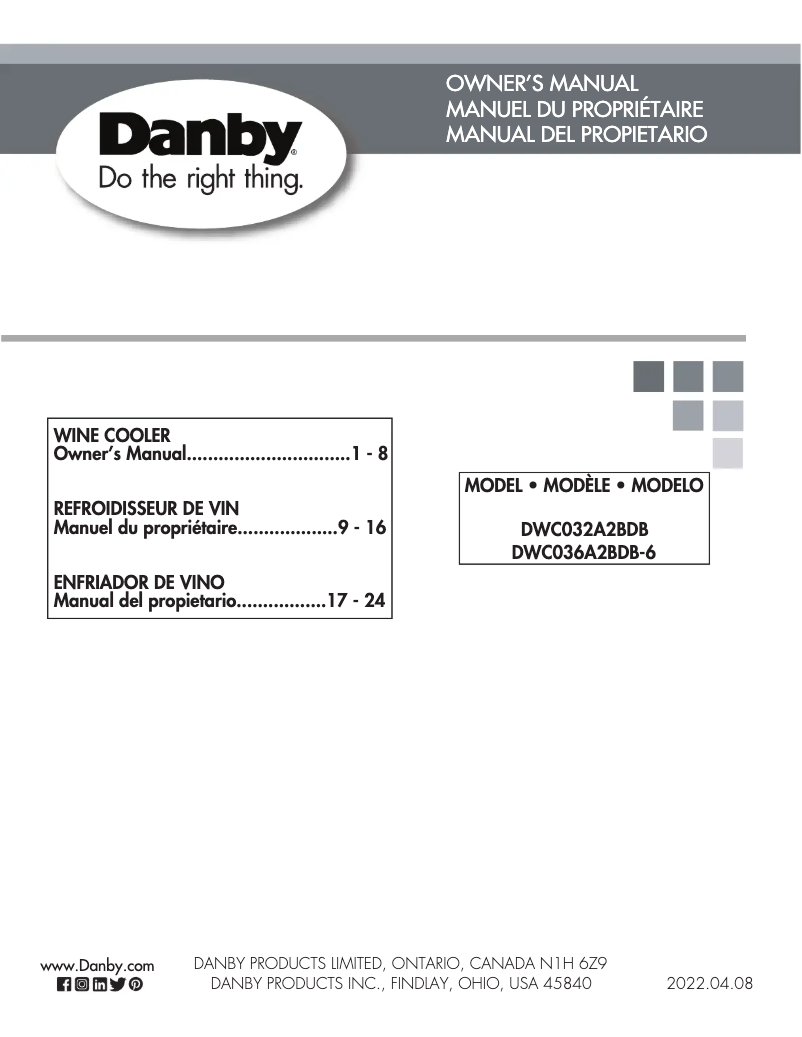 Page n°1 - Manuel utilisateur Danby DWC032A2BDB