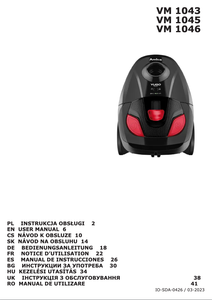 Page n°1 - Manuel utilisateur Amica Yugo VM 1046