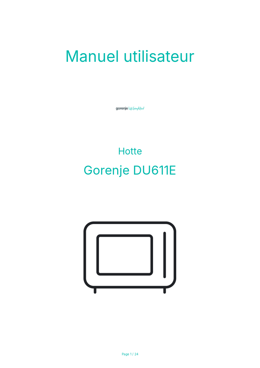 Page n°1 - Manuel utilisateur Gorenje DU611E