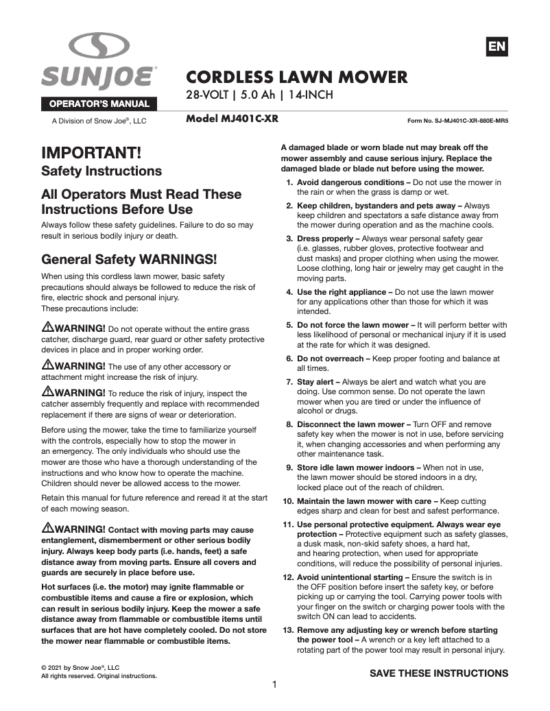 Image de la première page du manuel de l'appareil MJ401C-XR