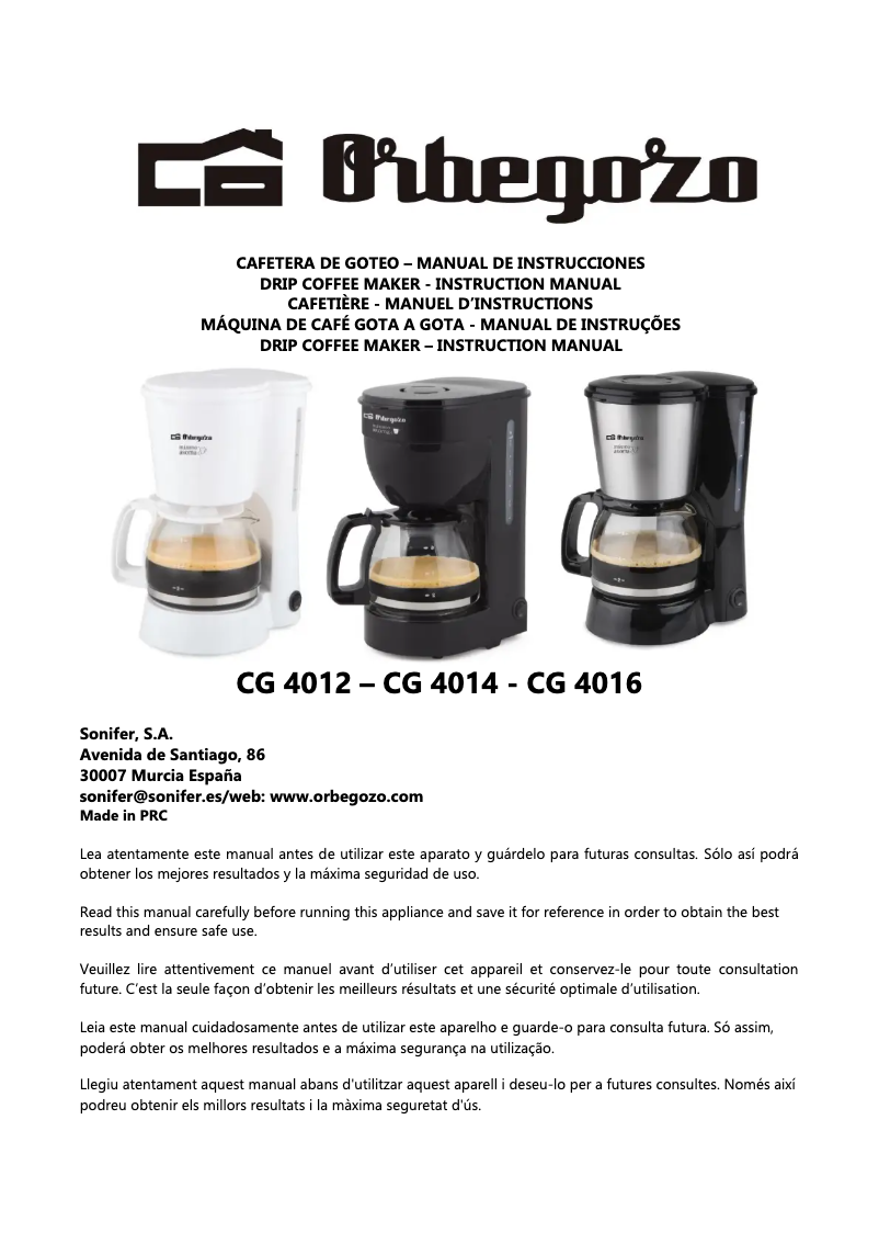 Page n°1 - Manuel utilisateur Orbegozo CG 4014