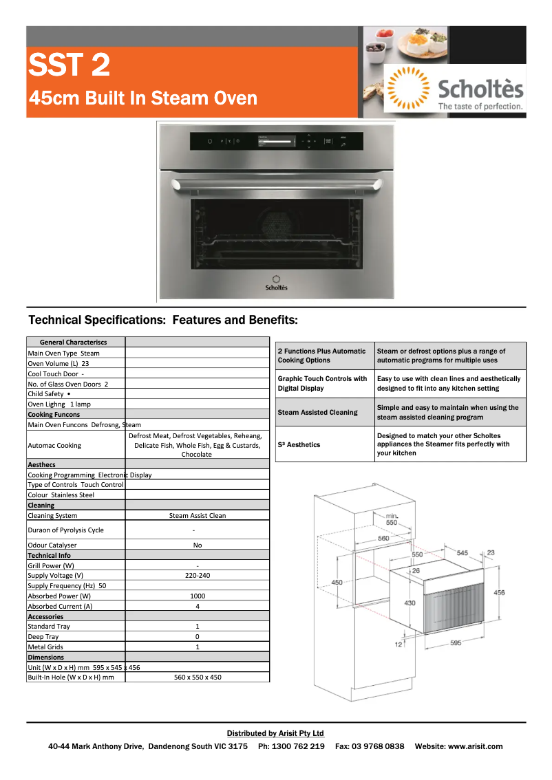 Page 1 de la notice Fiche technique Scholtès SST2