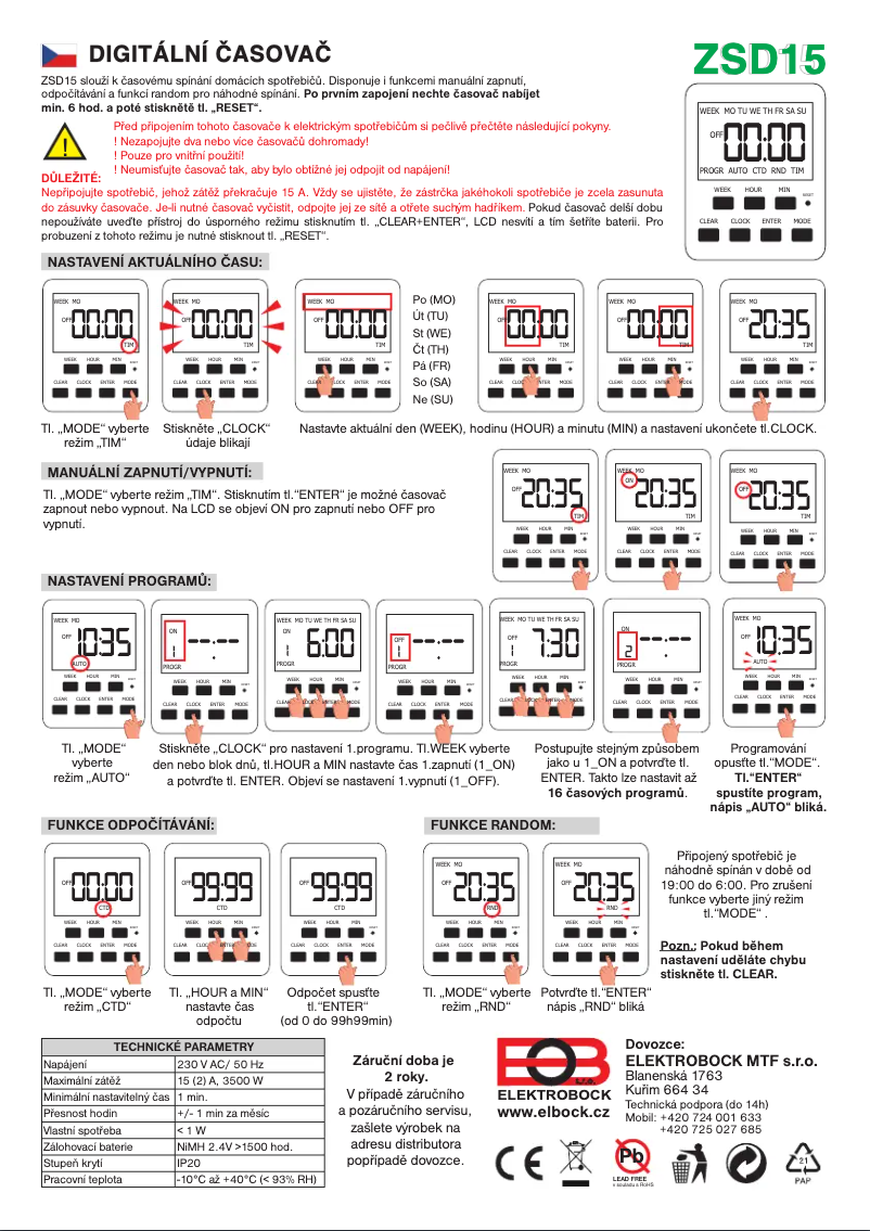 Page 1 de la notice Manuel utilisateur Elektrobock ZSD15