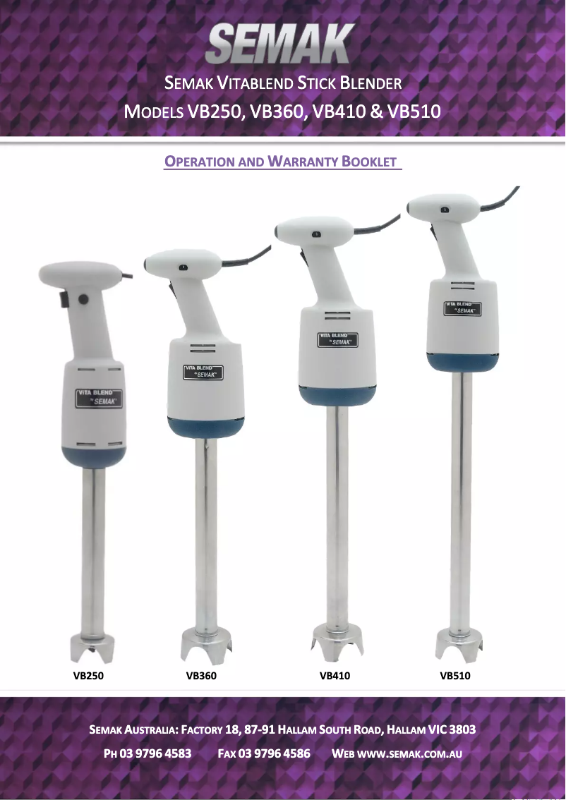 Page 1 de la notice Manuel utilisateur Semak Vitablend VB200