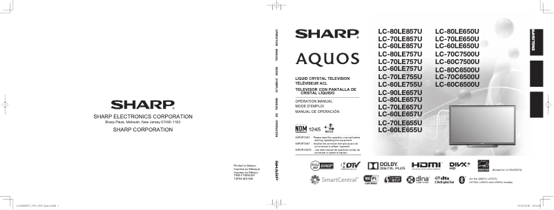 Page 1 de la notice Manuel utilisateur Sharp LC60LE757U