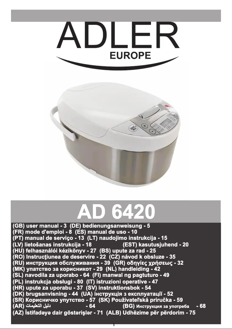 Page 1 de la notice Manuel utilisateur Adler AD 6420