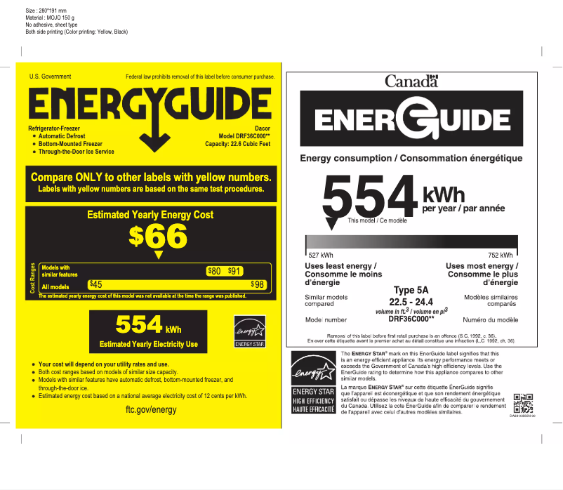 Page n°1 - Label énergétique Dacor DRF36C000SR