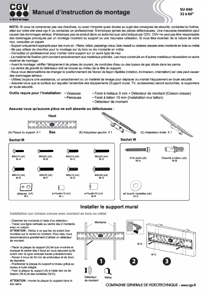Page 1 de la notice Manuel utilisateur CGV SU-X60