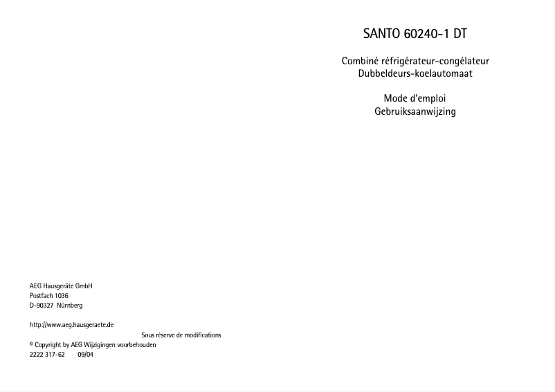 Page 1 de la notice Manuel utilisateur AEG Santo 60240 DT1