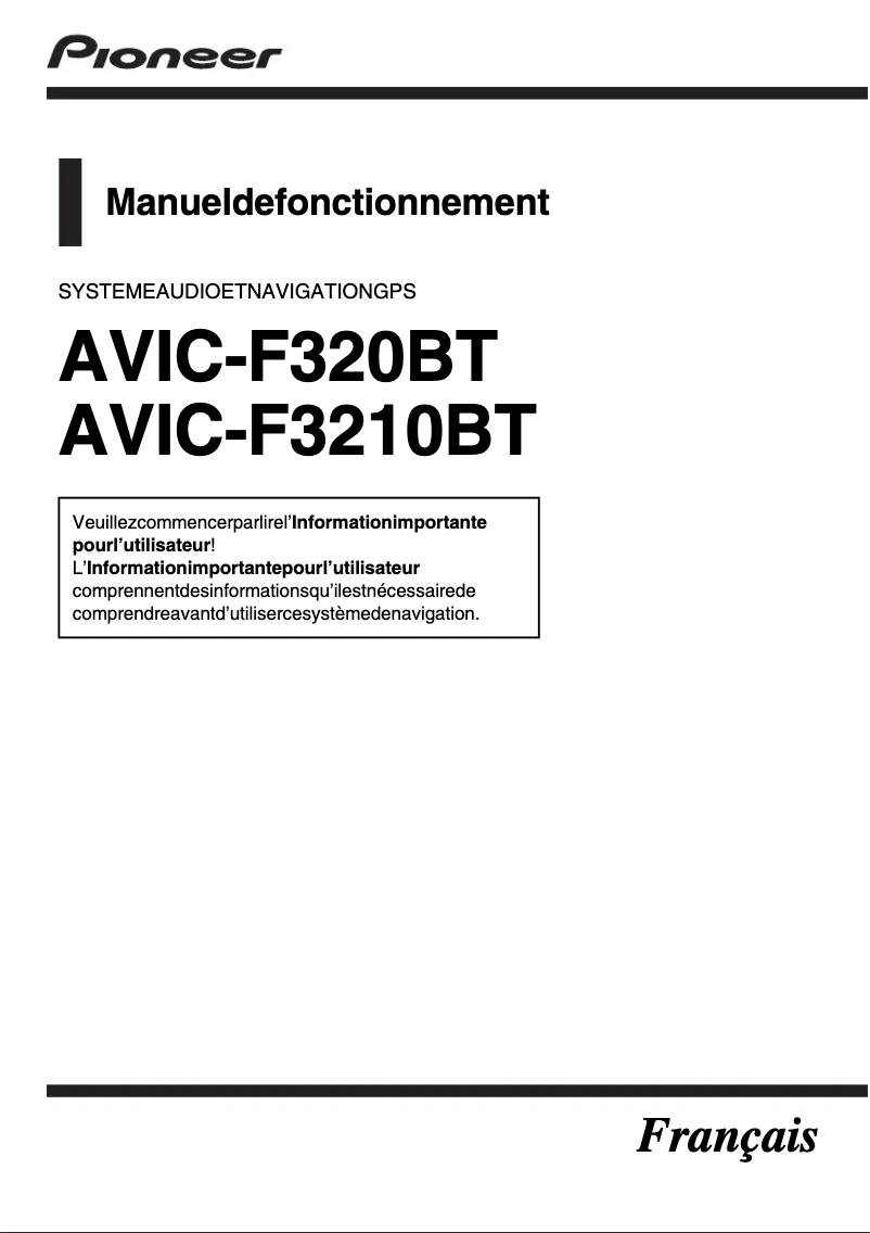 Image de la première page du manuel de l'appareil AVIC-F320BT