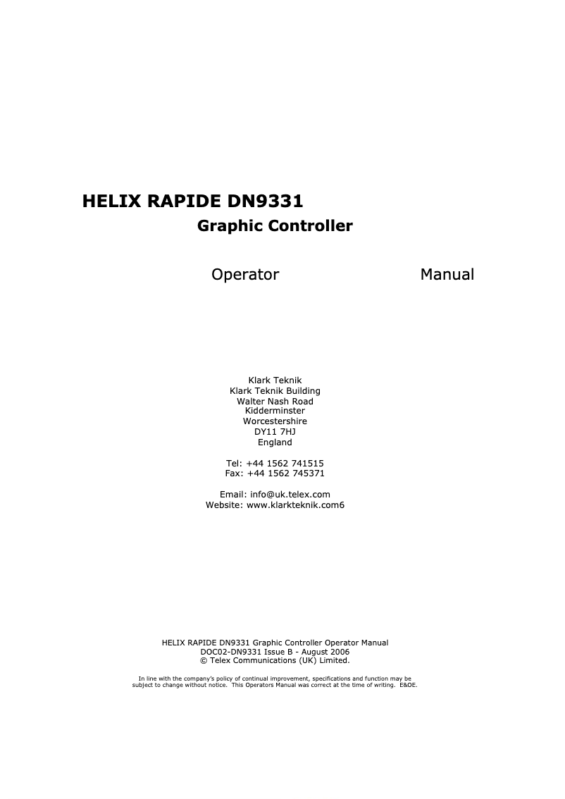 Page 1 de la notice Manuel utilisateur Klark Teknik DN9331