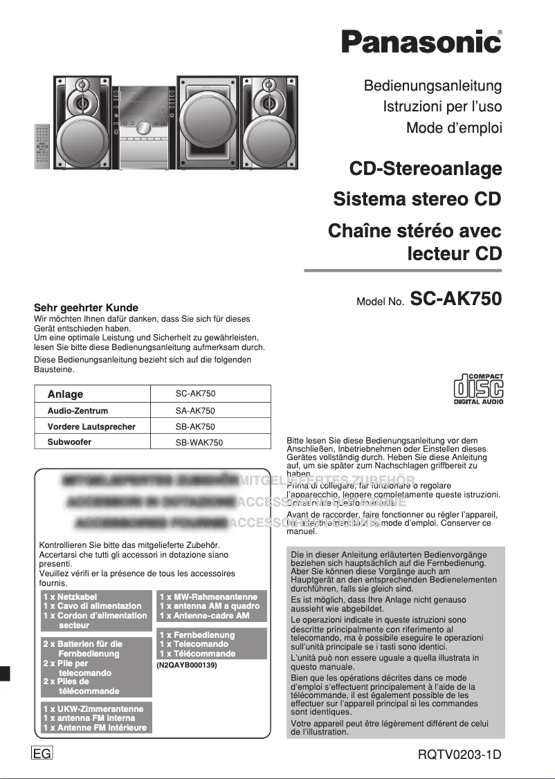 Page 1 de la notice Manuel utilisateur Panasonic SC-AK750