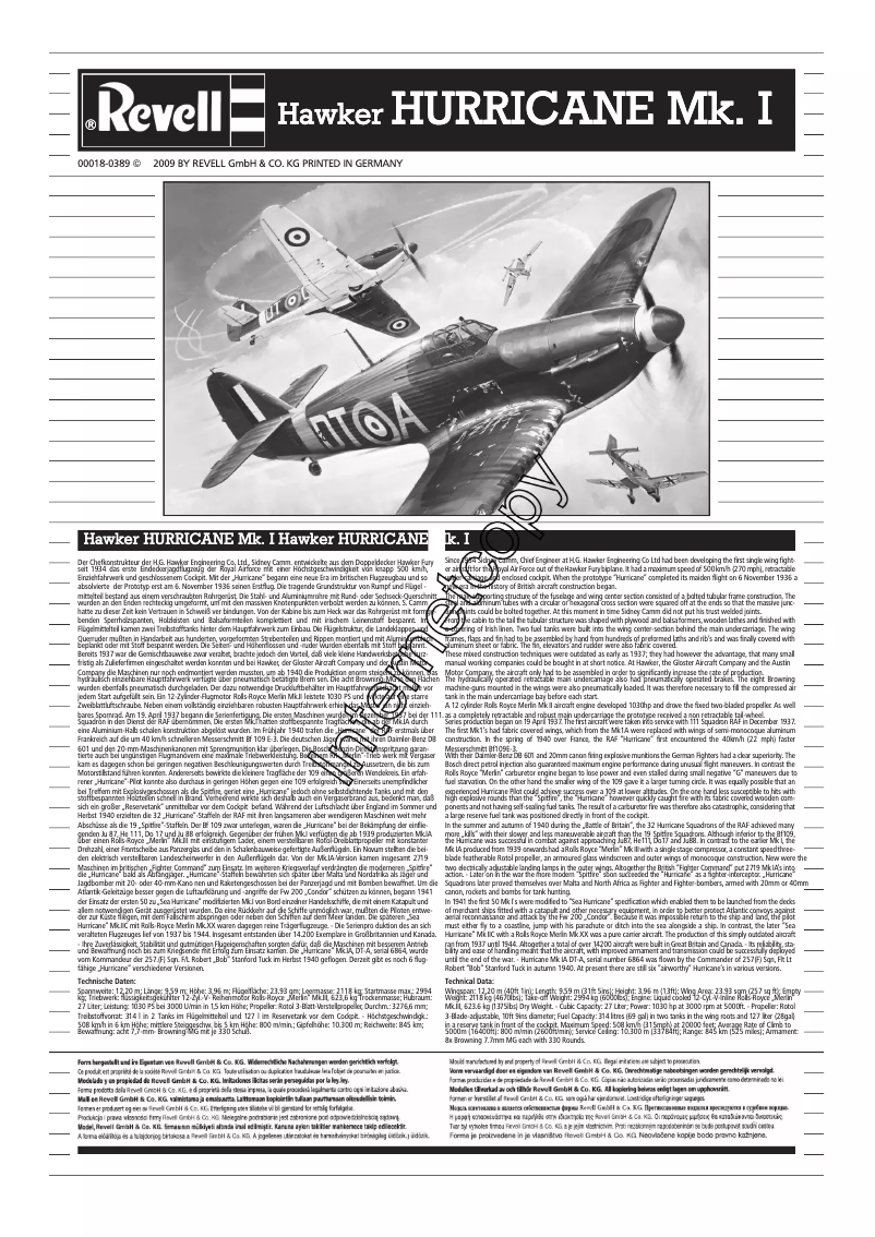 Page 1 de la notice Manuel utilisateur Revell Hawker Hurricane Mk IIC