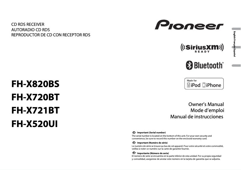 Page 1 de la notice Manuel utilisateur Pioneer FH-X820BS