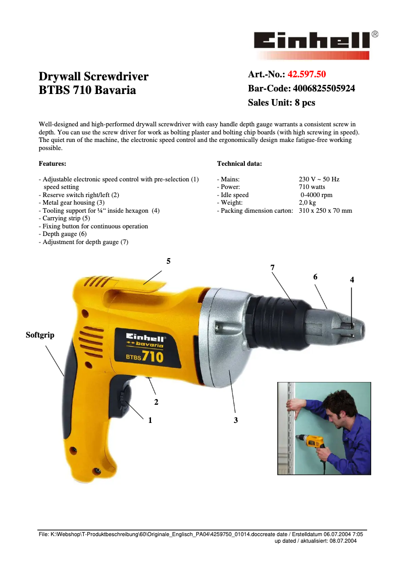 Page n°1 - Manuel utilisateur Bavaria by Einhell BTBS 710