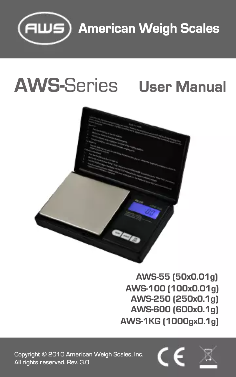 Page 1 of the manual User Manual American Weigh Scales AWS-1KG
