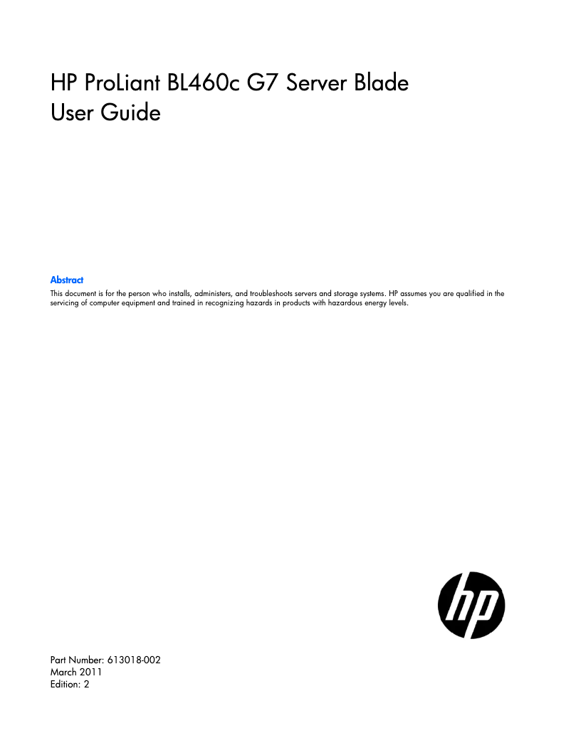 Page 1 de la notice Manuel utilisateur HP ProLiant BL460c G8