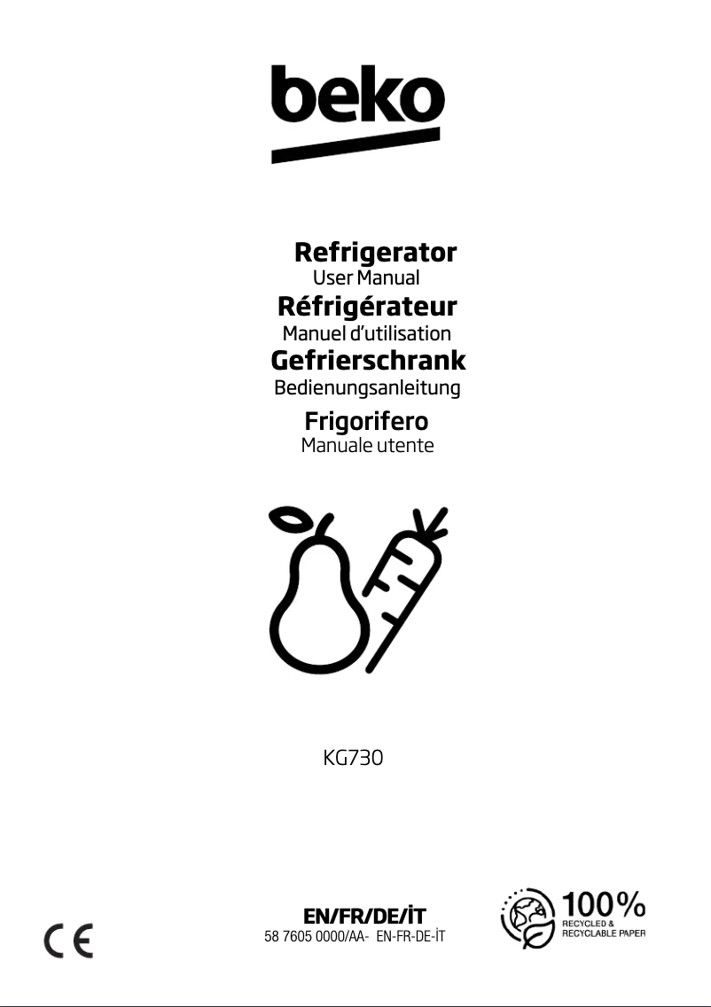 Page 1 de la notice Manuel utilisateur Beko KG730