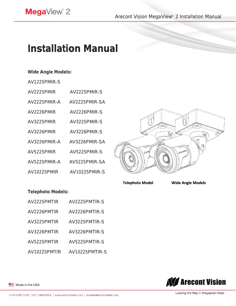 Page n°1 - Manuel utilisateur Arecont Vision AV10225PMTIR-S