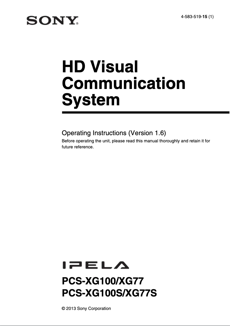 Page 1 de la notice Guide d'installation Sony PCS-XG100