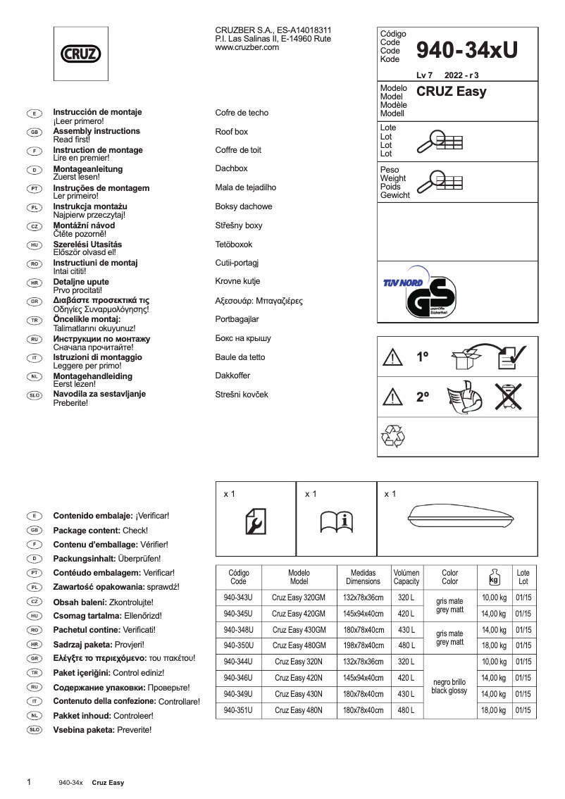 Page n°1 - Instructions / montage Cruz Easy 420N