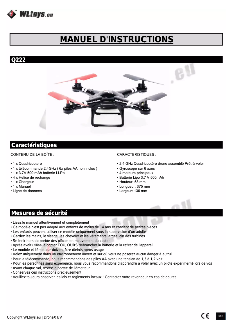 Page 1 de la notice Manuel utilisateur WLtoys Q222G - Spaceship