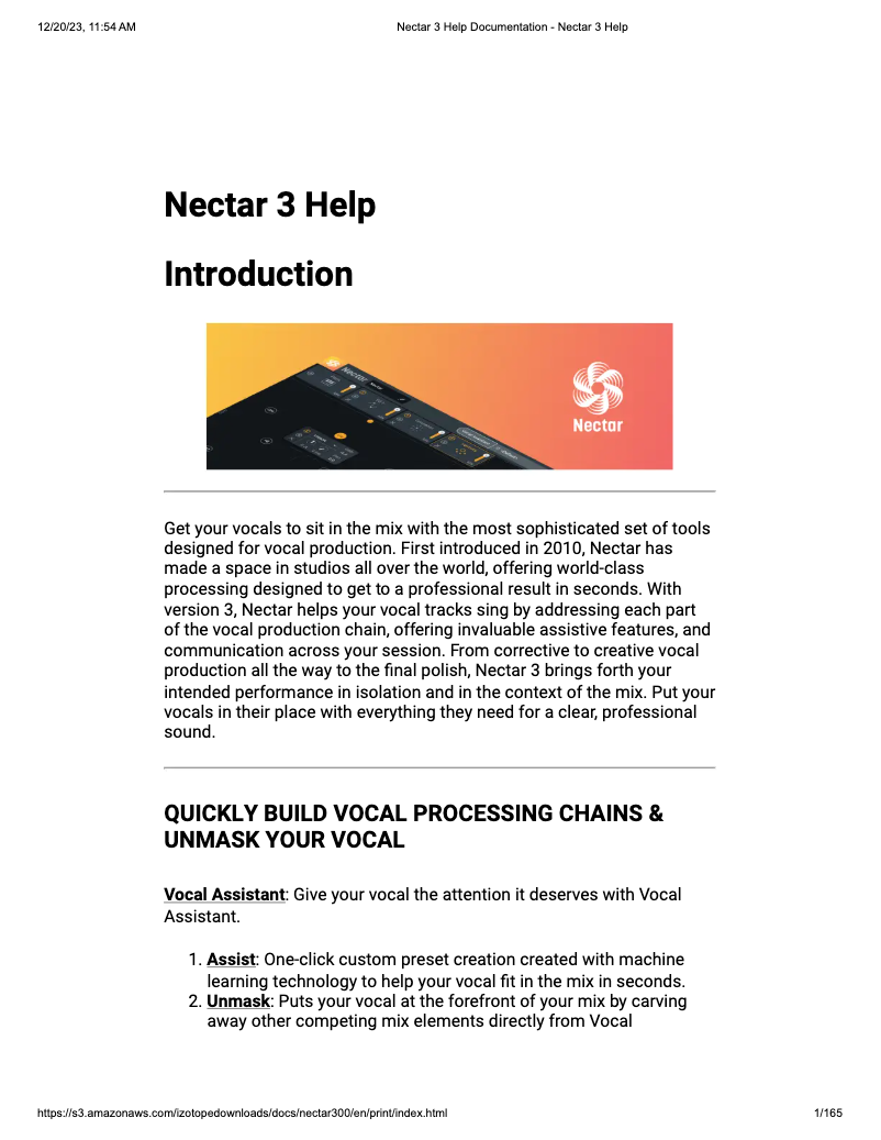 Page 1 de la notice Manuel utilisateur iZotope Nectar 3 Plus