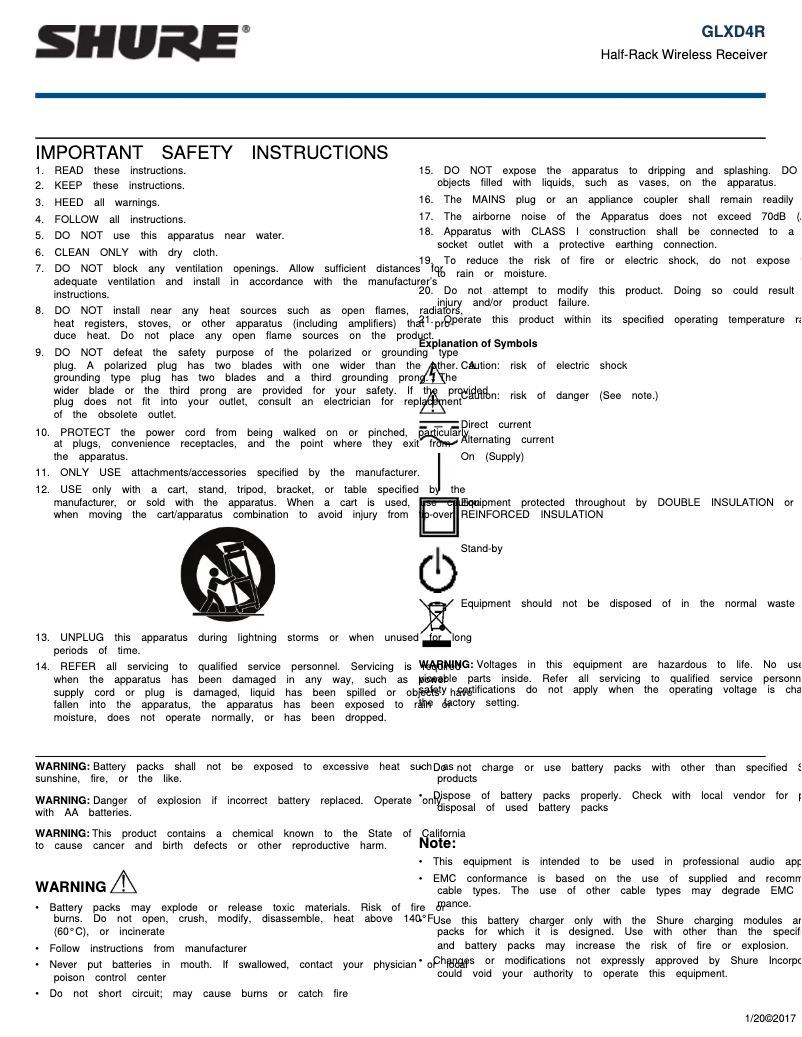 Page n°1 - Manuel utilisateur Shure GLXD124R