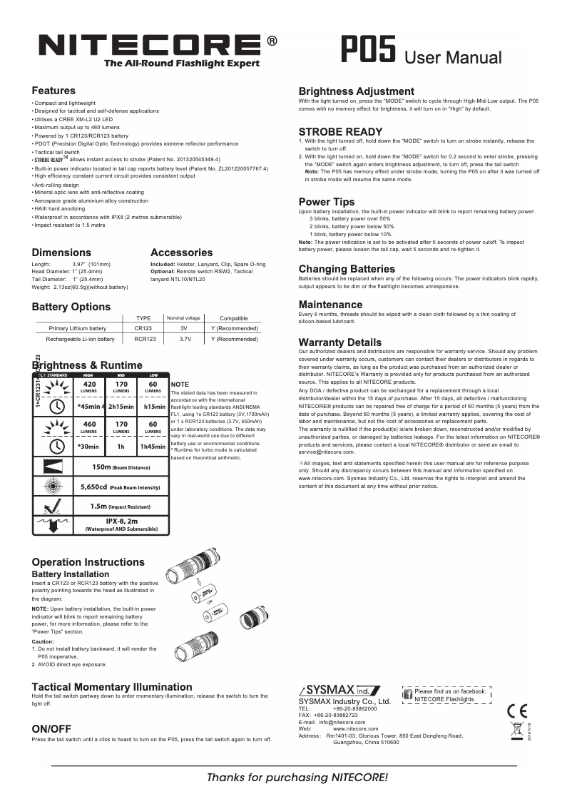 Image de la première page du manuel de l'appareil P05