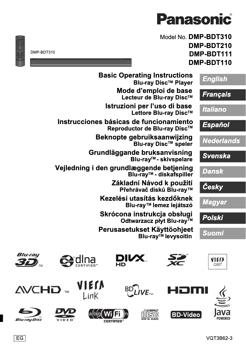 Page 1 de la notice Manuel utilisateur Panasonic DMP-BDT210