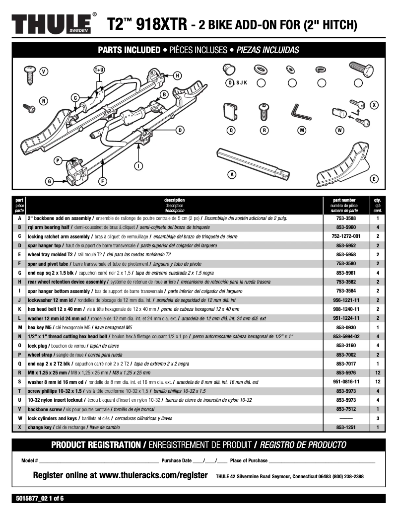 Page 1 de la notice Manuel utilisateur Thule T2-918XTR