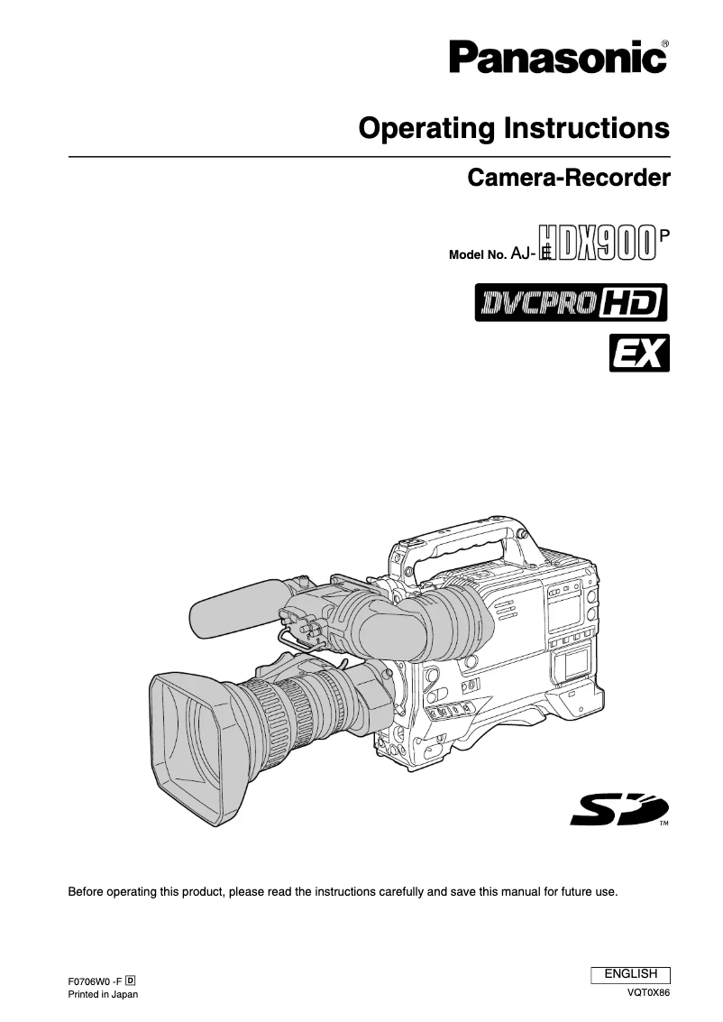 Page 1 de la notice Manuel utilisateur Panasonic AJ-HDX900PE