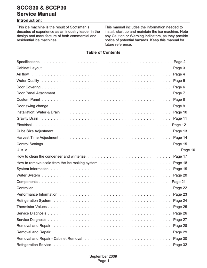 Page 1 de la notice Manuel utilisateur Scotsman SCCG30MA1SU