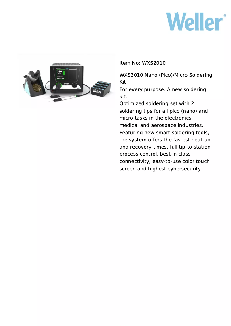 Page 1 de la notice Fiche technique Weller WXS2010