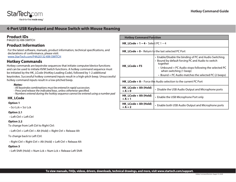 Page n°1 - Manuel utilisateur StarTech.com P4A20132-KM-SWITCH