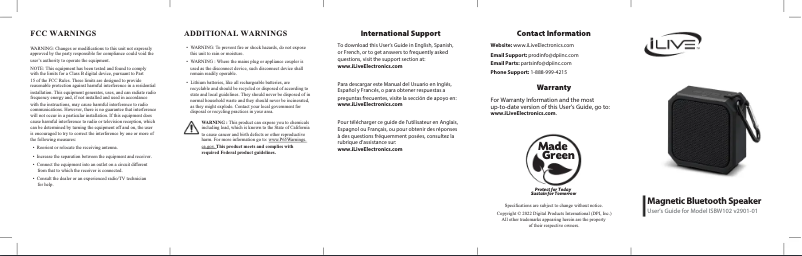 Page 1 de la notice Manuel utilisateur iLive ISBW102