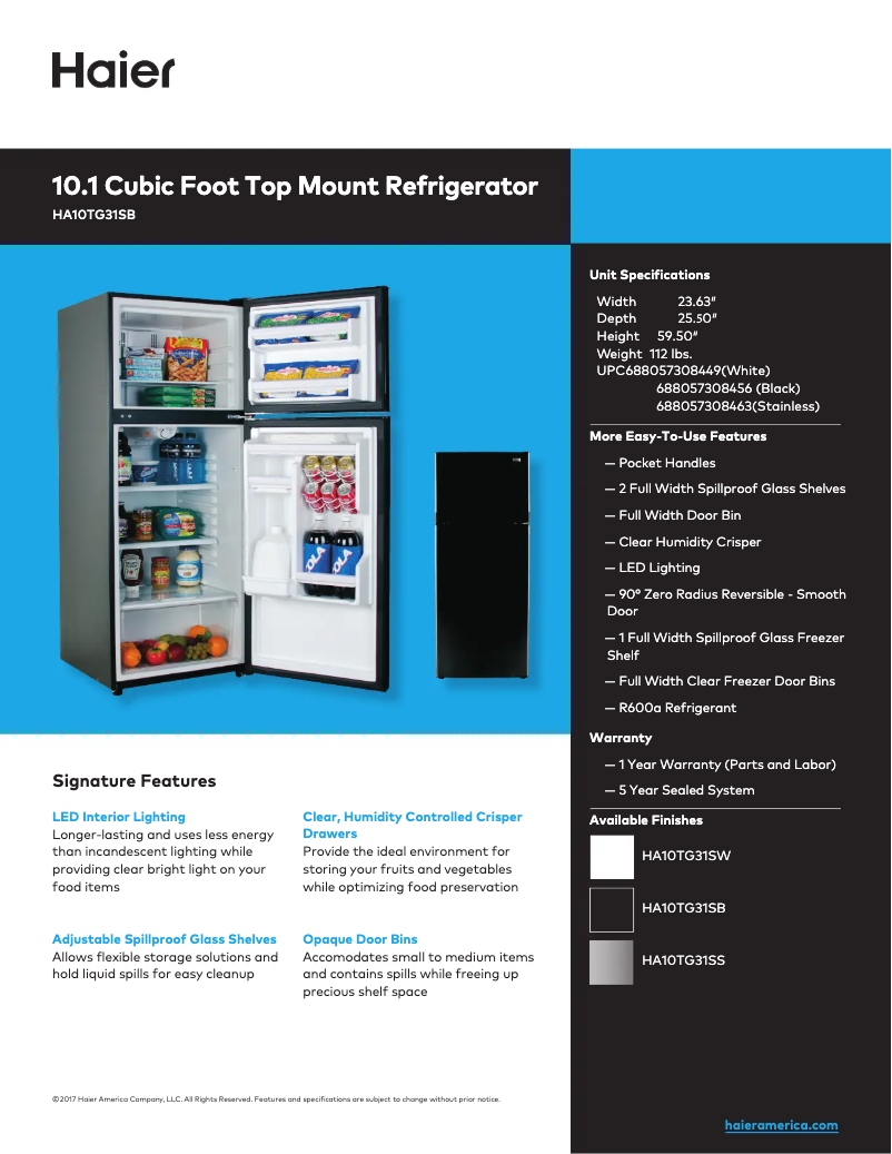 Page 1 de la notice Fiche technique Haier HA10TG31SS