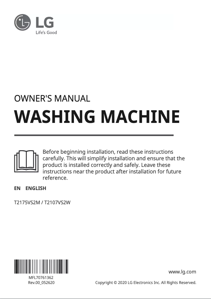 Page 1 de la notice Manuel utilisateur LG T2107VS2W