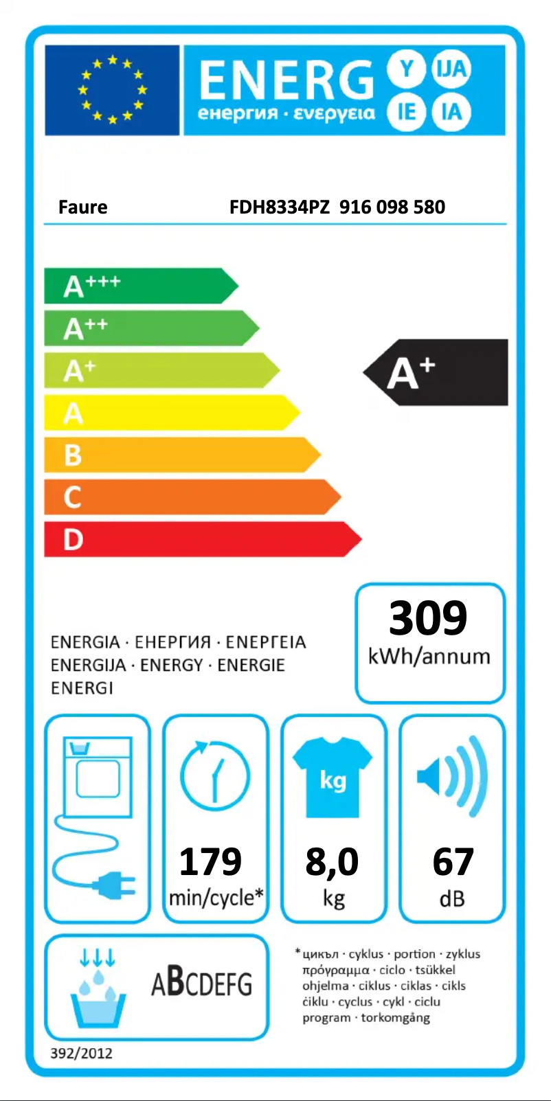Page n°1 - Label énergétique Faure FDH8334PZ