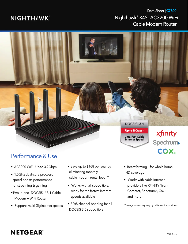 Page 1 de la notice Fiche technique Netgear Nighthawk X4S C7800