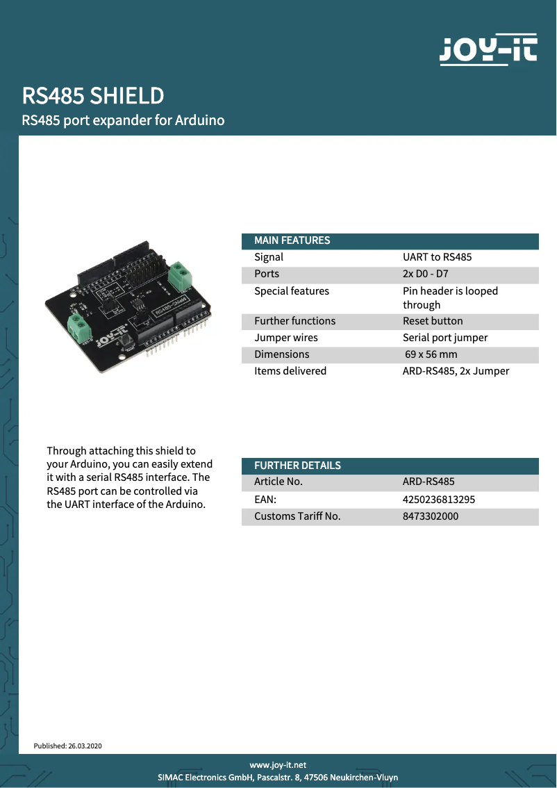Imagen de la primera página del manual del dispositivo ARD-RS485