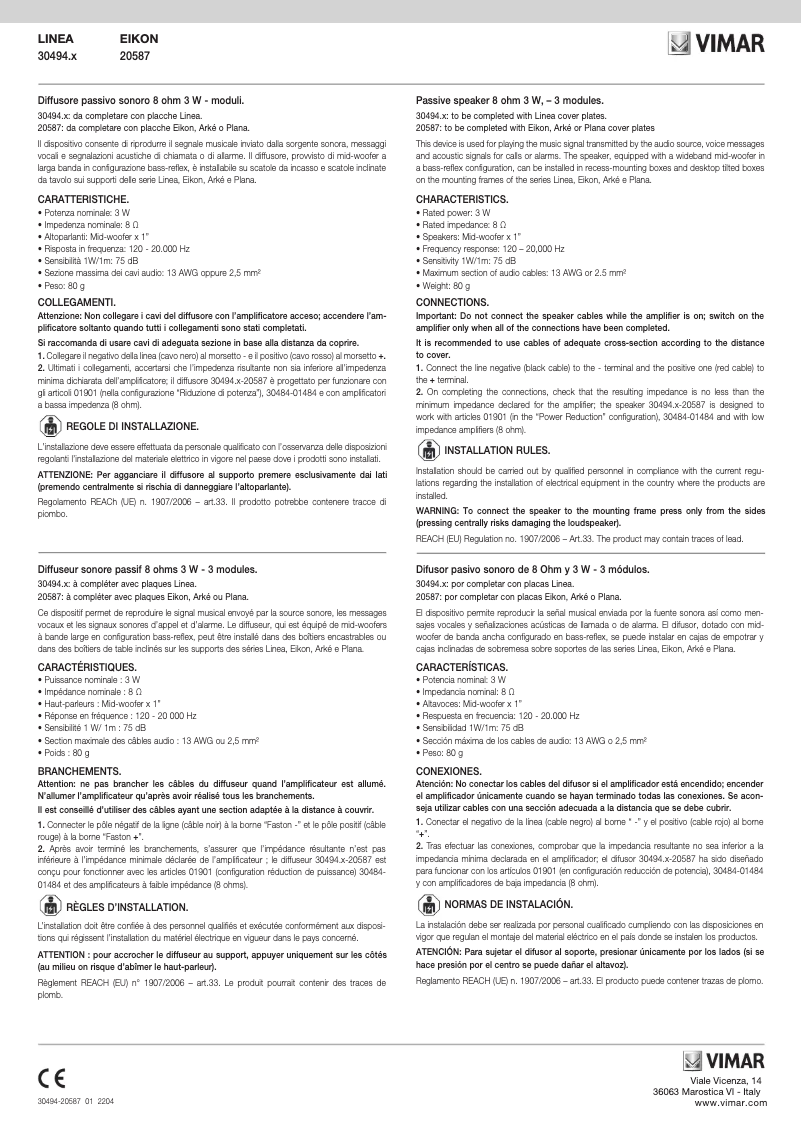 Page n°1 - Manuel utilisateur Vimar 30494.G