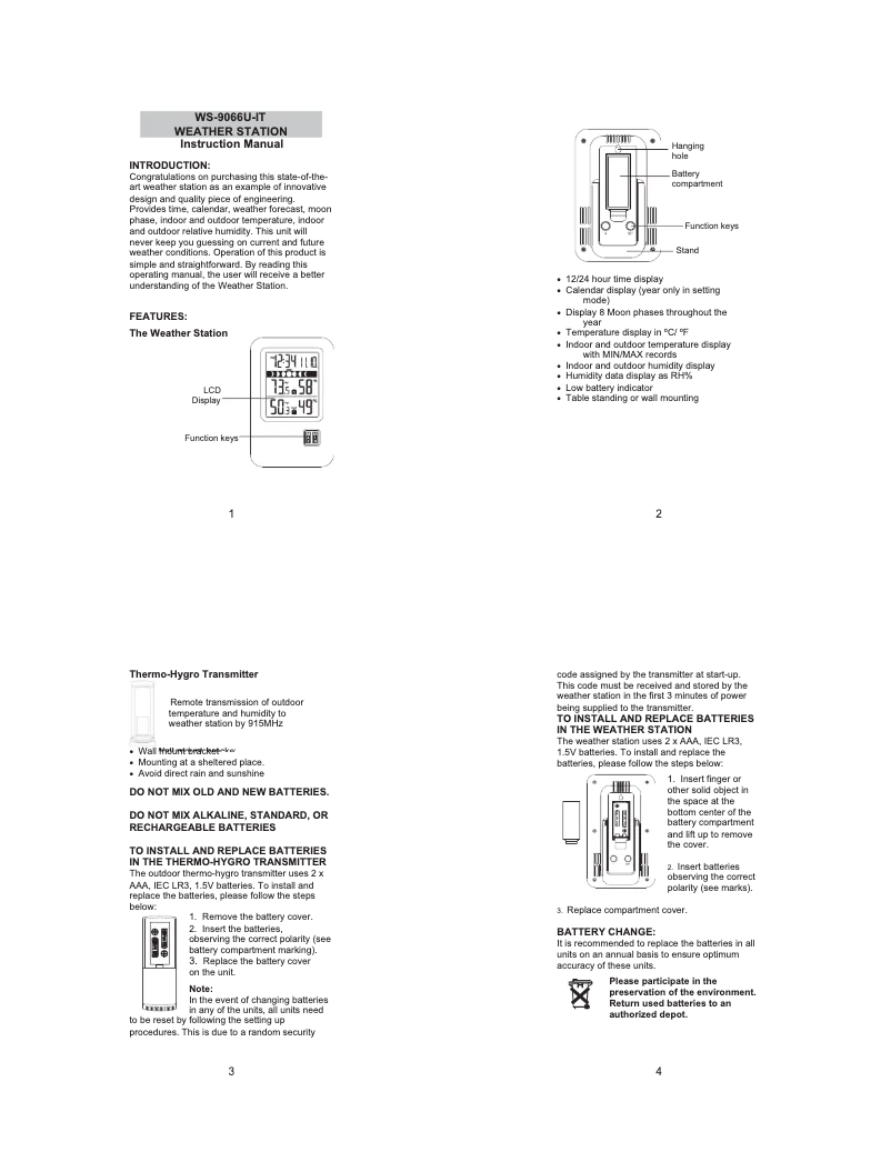 Page n°1 - Manuel utilisateur La Crosse Technology WS-9066U-IT