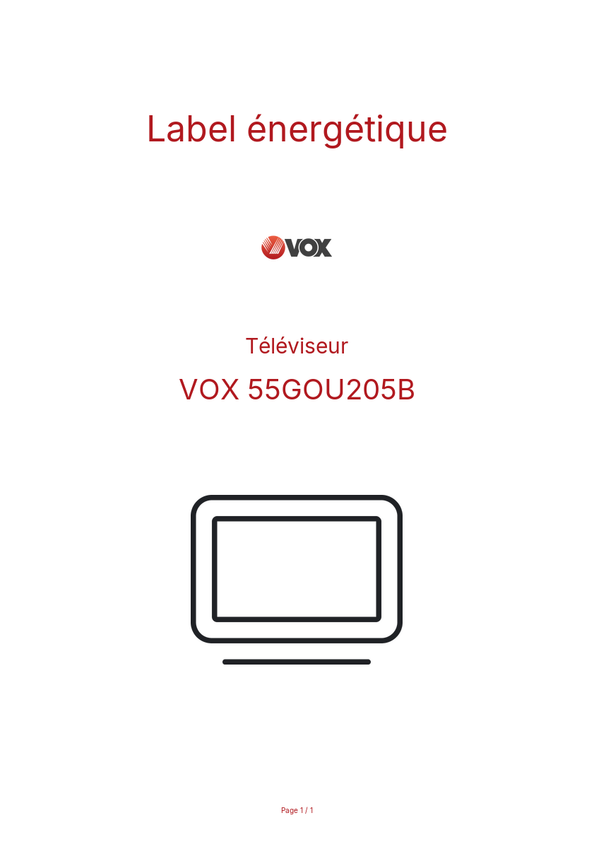 Page n°1 - Label énergétique VOX 55GOU205B