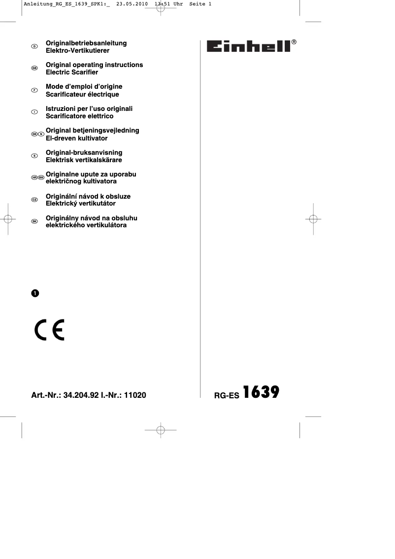 Page n°1 - Mode d'emploi Einhell RG-ES 1639