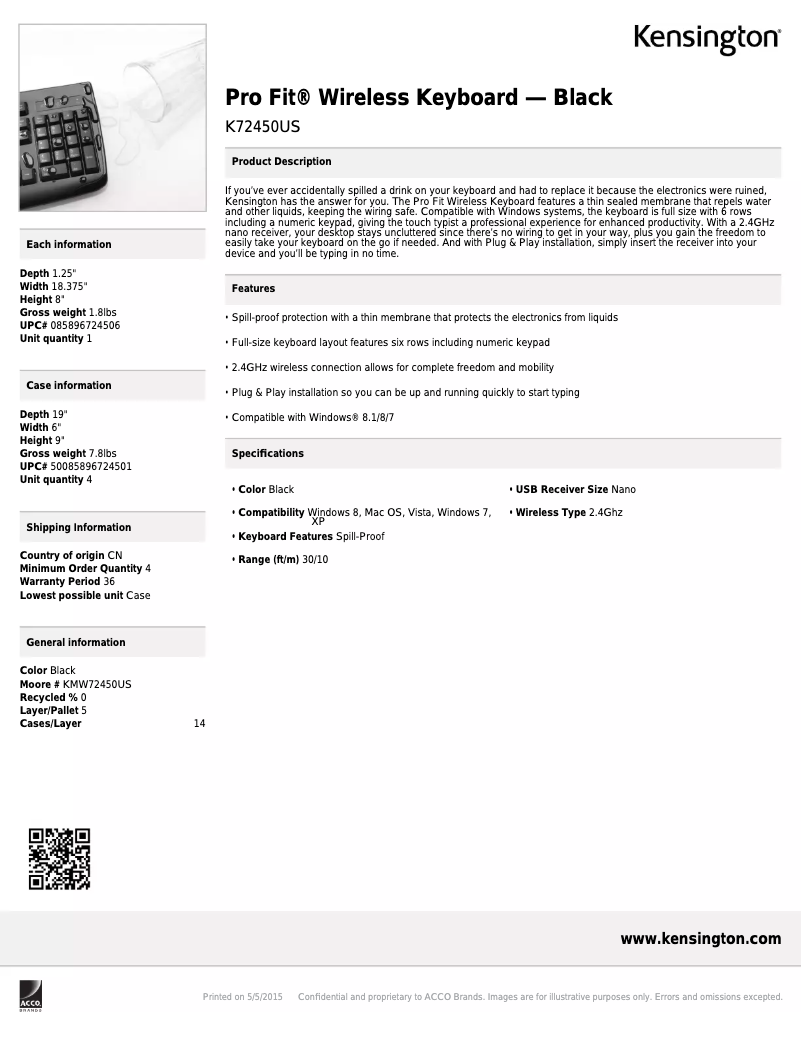 Página 1 del manual Folleto Kensington Pro Fit