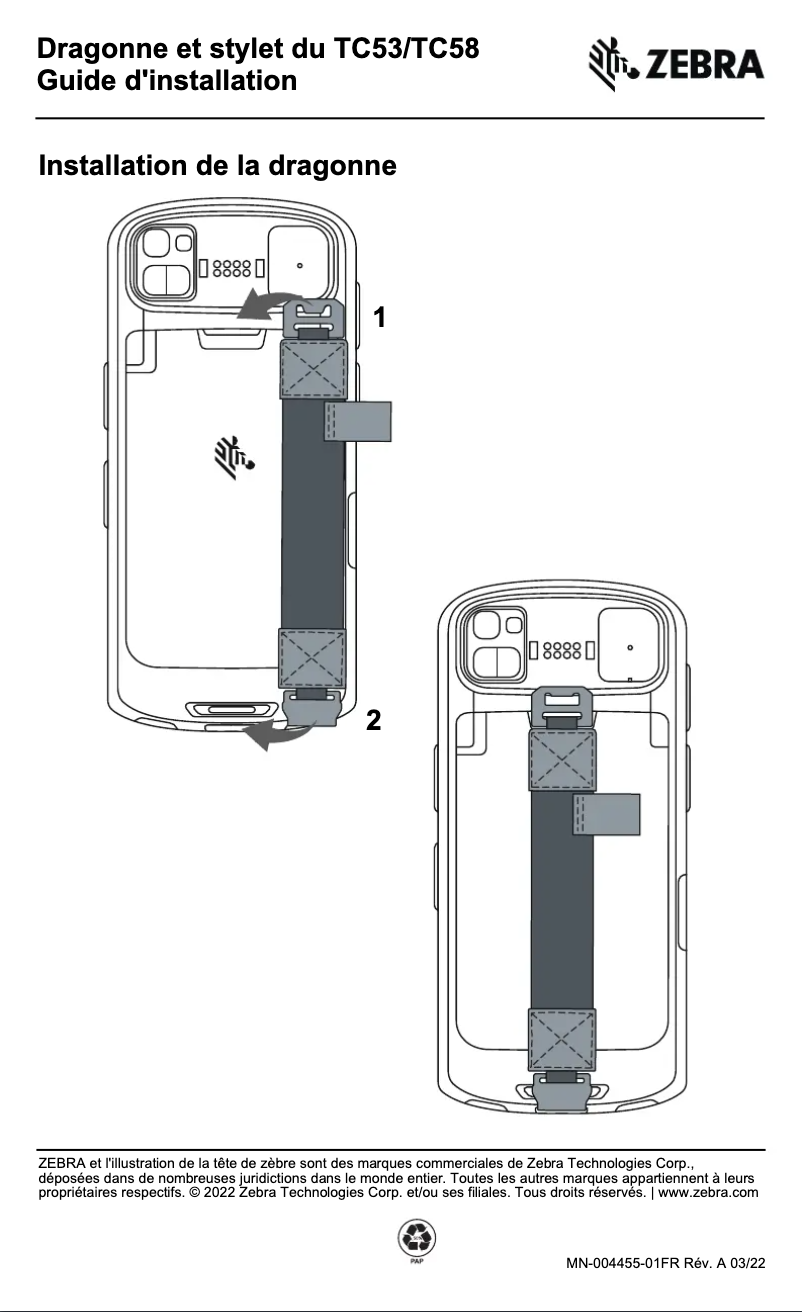 Page 1 de la notice Guide d'installation Zebra TC58