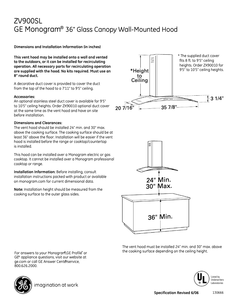 Page 1 de la notice Fiche technique Monogram ZV900SLSS