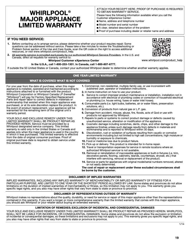 Page n°1 - Mode d'emploi Whirlpool WRT549SZD