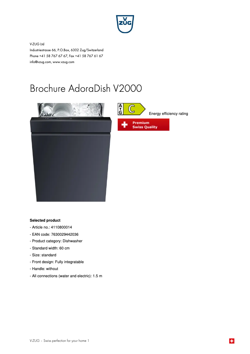 Image de la première page du manuel de l'appareil AdoraDish V2000